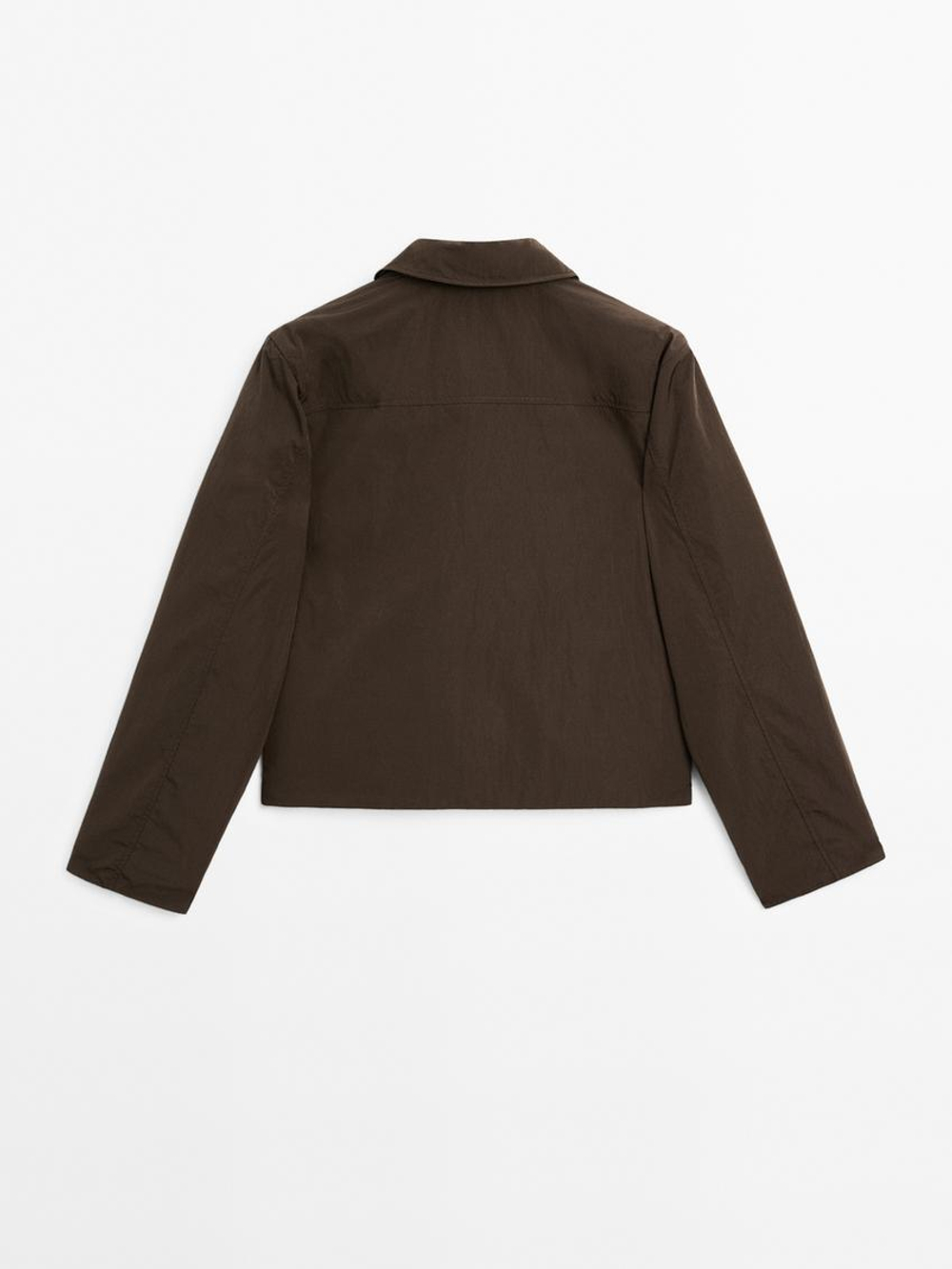 Massimo Dutti Укороченная стеганая куртка с обтяжными пуговицами, коричневый