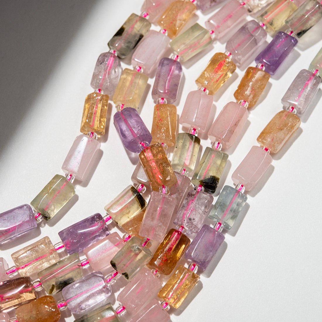 Микс натуральных камней "Пробуждение", бочонки с гранями, 10-14*6,5-8мм