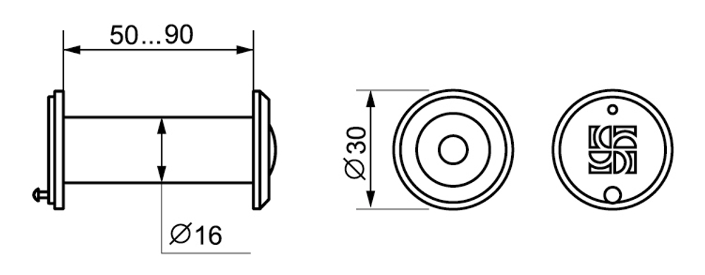 DVZ3, глазок, Fuaro (Фуаро) 16/200/50x90 (оптика пластик, угол обзора 200) GP Золото