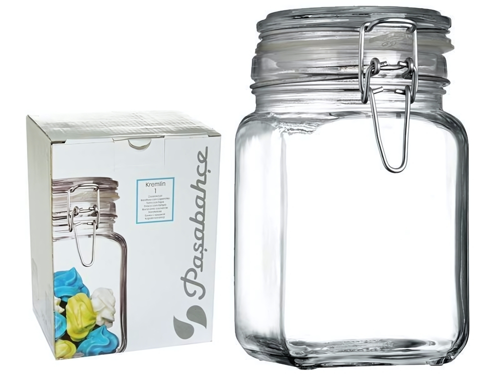 Банка квадратная с фиксатором 1000мл "Kremlin"