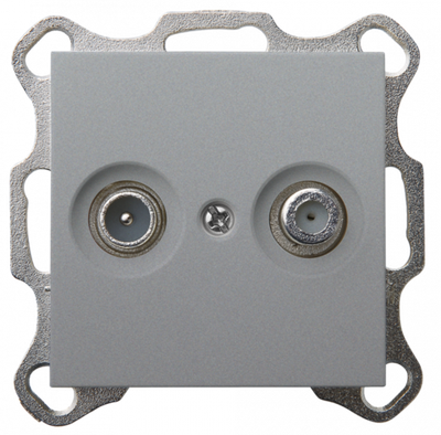 Розетка TV+FM Φ9.5mm проходная с накладкой, цвет Алюминий