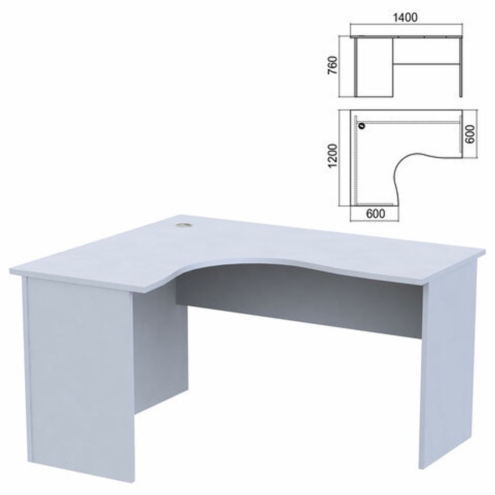 Стол компактный &quot;Арго&quot;, 1400х1200х760, левый, серый (КОМПЛЕКТ)