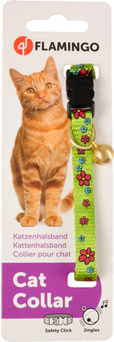 Ошейник для кошек ZIGGI, нейлон, 20-35см/10мм, зелёный, Flamingo