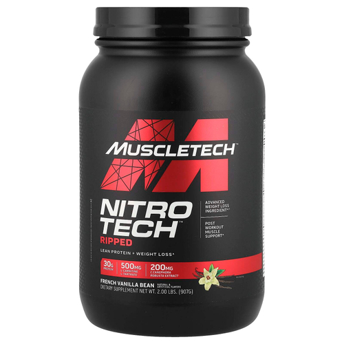 MuscleTech, Nitro Tech Ripped, постный белок для снижения веса, стручки французской ванили, 907 г (2 фунта)
