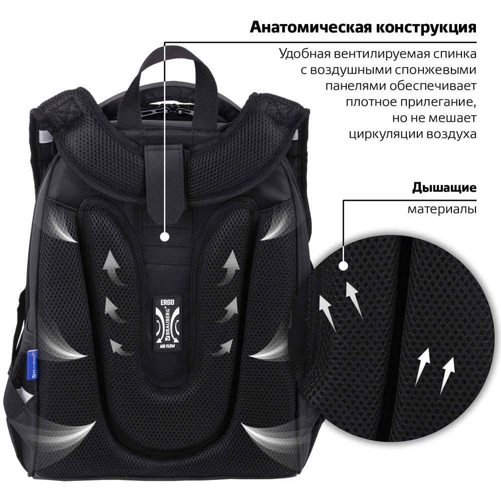 Ранец BRAUBERG SHINY, 2 отделения, с брелоком, "Husky", СВЕТЯЩИЙСЯ РИСУНОК, 38х28х14 см, 271383