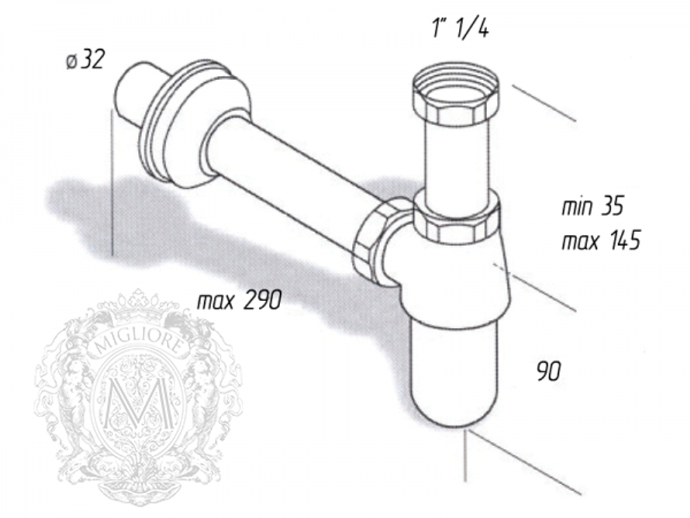 Сифон для раковины бутылочный,  Migliore Ricambi  ML.RIC-10.102 схема