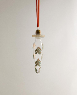 ZARA HOME ДЛИННОЕ БЛЕСТЯЩЕЕ ЕЛОЧНОЕ УКРАШЕНИЕ С УЗОРОМ «ЛИСТЬЯ», ЗЕЛЕНЫЙ