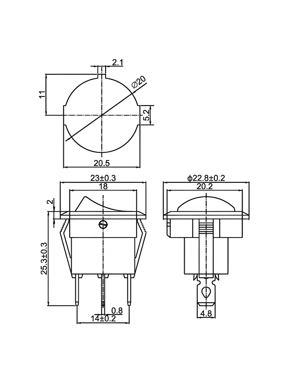 Выключатель клавишный круглый с подсветкой ON-OFF (3c) 6А 250В RWB-214 красный