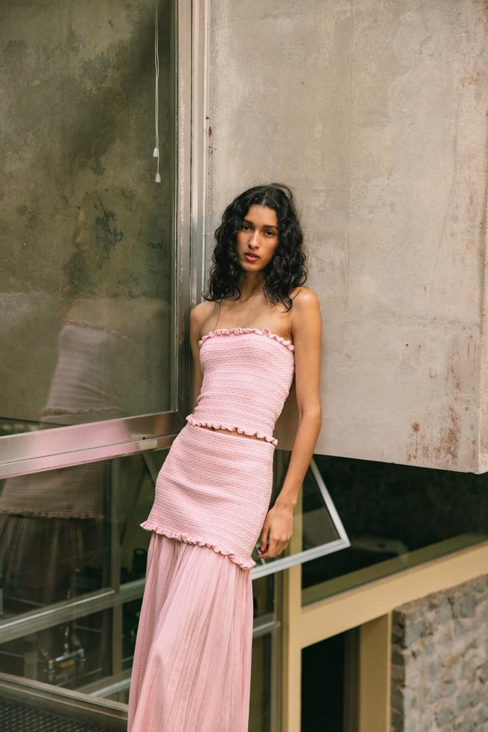 ZARA ТРИКОТАЖНЫЙ ТОП-БАНДО, РОЗОВЫЙ