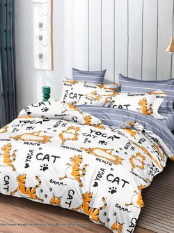 Пододеяльник поплин Сказка "Yogacat/Yogacat (компаньон)" 2-спальный на молнии 175x215 см
