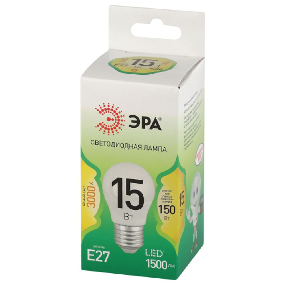 Лампа светодиодная ЭРА GREEN LINE LED P45-15W-830-E27 GL 15Вт шар теплый свет E27 | Лампы cветодиодные Шар (G/P)