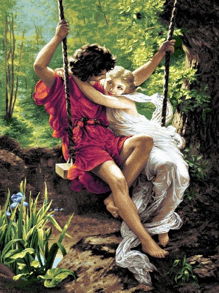 Гобеленовая картина "D. НА КАЧЕЛЯХ" в багетной раме, Россия.