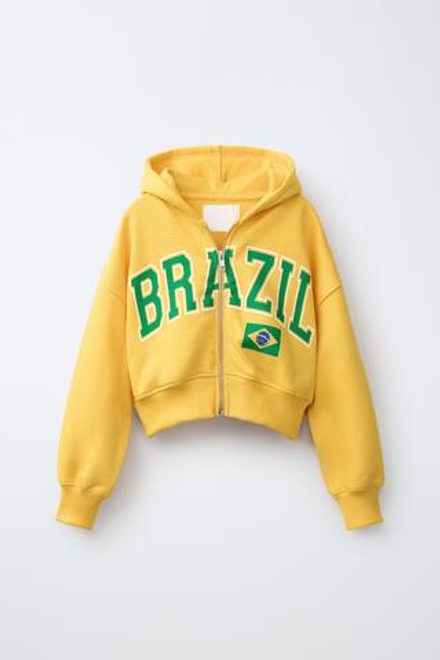 ZARA УКОРОЧЕННАЯ ТОЛСТОВКА BRASIL, ЖЕЛТЫЙ