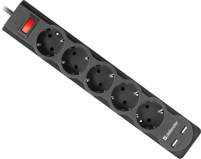 Сетевой фильтр Defender DFS 751 5 розеток, 1.8 м (защита от ВЧ и импульсных помех, USB зарядка 2.1А)