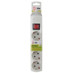 Колодка ЭРА K-4es 4 розетки с зазeмлением с выключателем белая