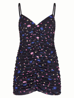 Платье мини с драпировкой и цветочным принтом, черный