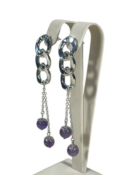 Серьги Цепь с подвесками, Аметист, фиолетовый