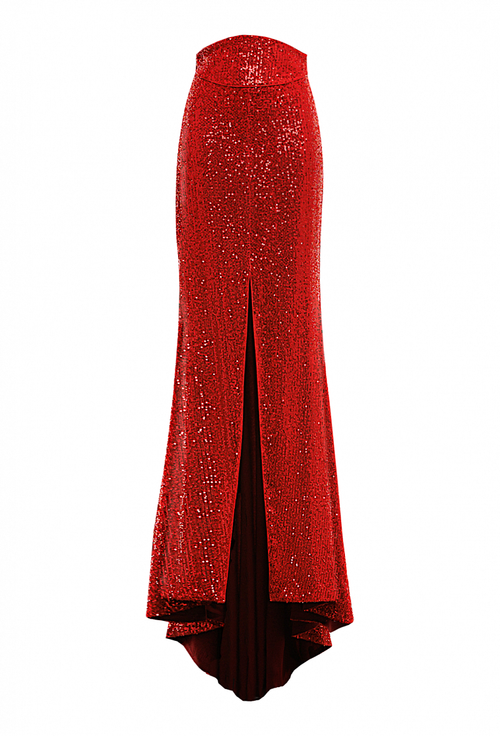 Юбка "в пол", ткань с пайетками красная 16-02-24 SS