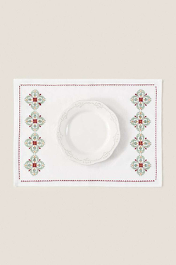 ZARA HOME САЛФЕТКА ИЗ ХЛОПЧАТОБУМАЖНОГО ЛЬНА С ВЫШИВКОЙ, ЦВЕТ МОРСКОЙ ВОЛНЫ