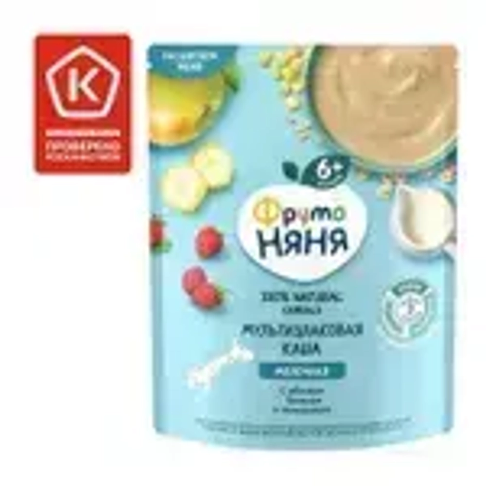 Каша мультизлаковая детская ФрутоНяня с 6 месяцев, с яблоком, бананом, молочная, сухая, 200 мл