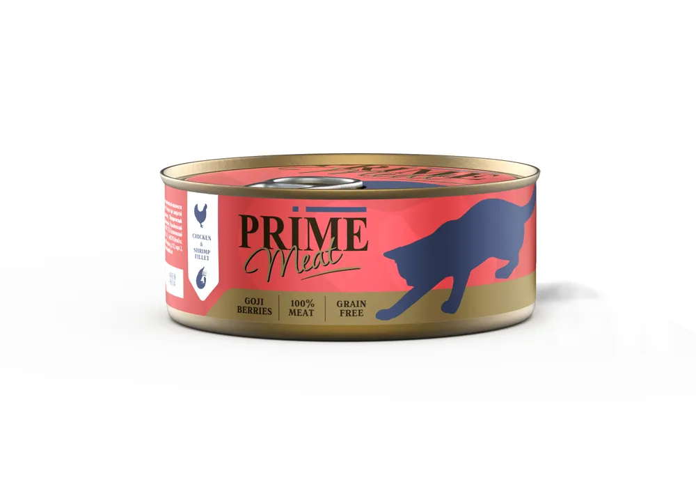 PRIME MEAT 100г ж/б Влажный корм для кошек Курица с креветкой, филе в желе