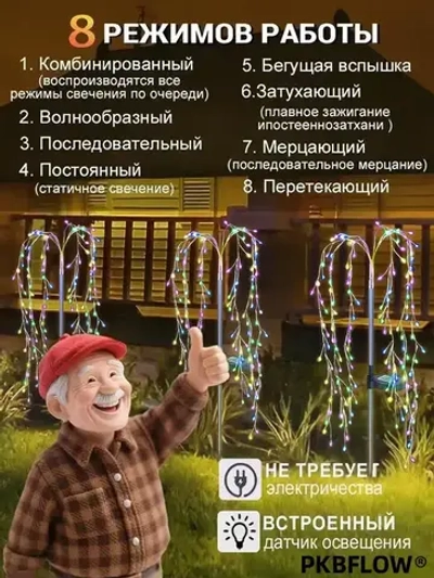 PKBFLOW Светильник садовый на солнечной батарее Ива,2 шт,множество цветов