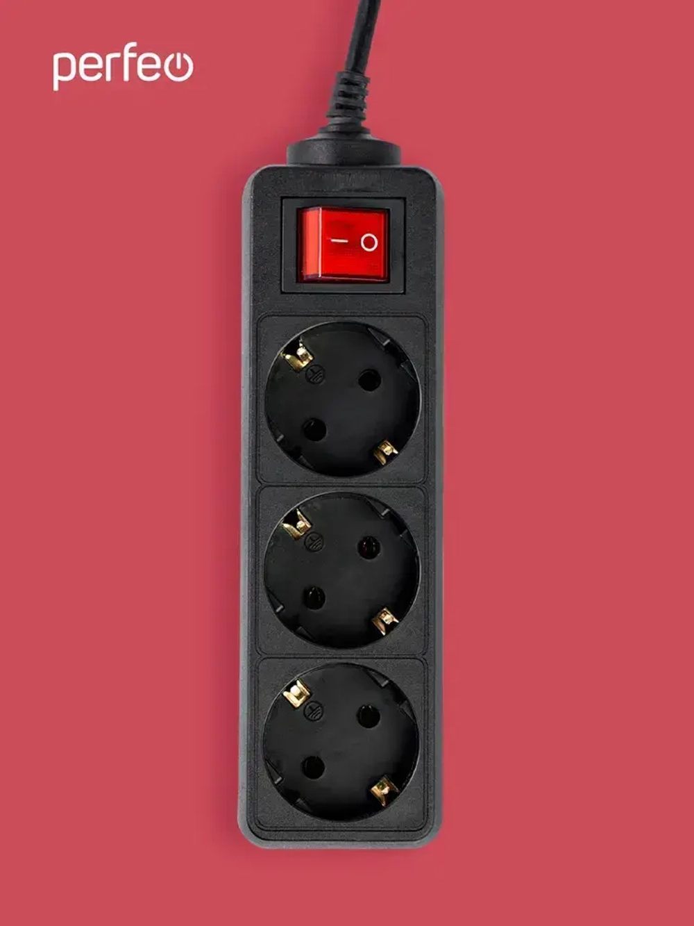 Сетевой удлинитель Perfeo с кнопкой POWERMATE PF-PM-3/1,8-B, 1,8м, 3 розетки, черный