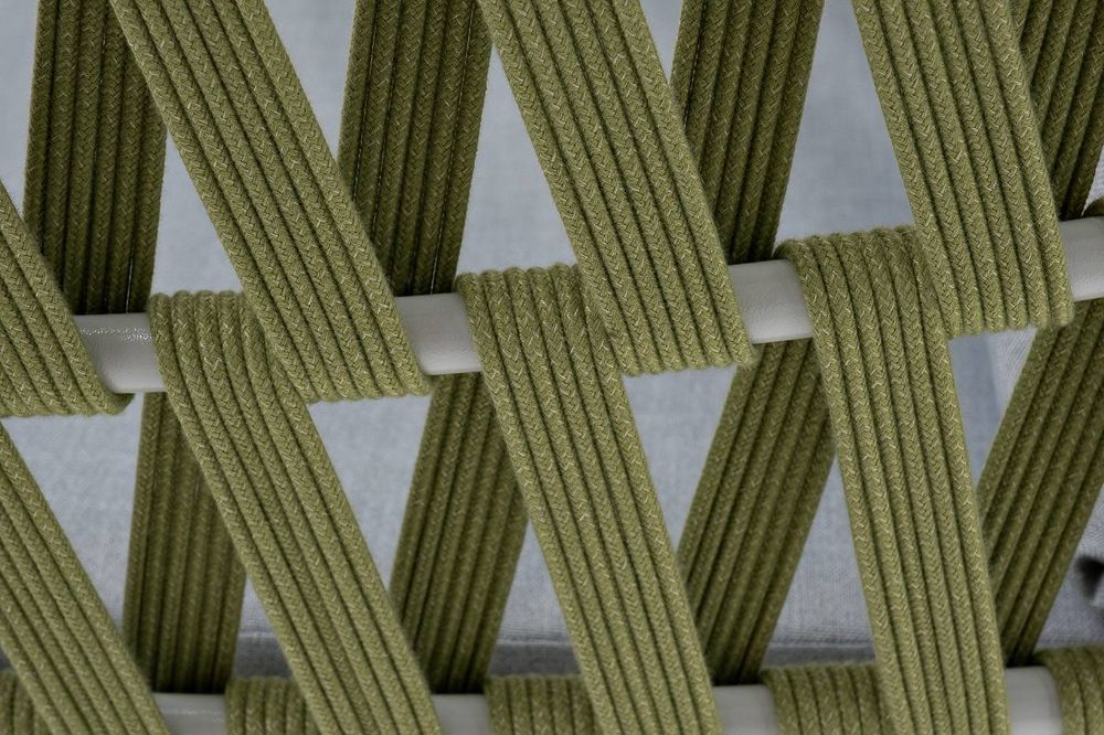 "Диего" кресло плетеное из роупа, каркас алюминий светло-серый (RAL7035) муар, роуп салатовый меланж круглый, ткань светло-серая