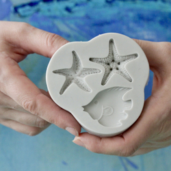 Молд силиконовый для творчества "Морские звезды и Рыбка" / форма для лепки из полимерной глины, пластилина, гипса, воска и мыла