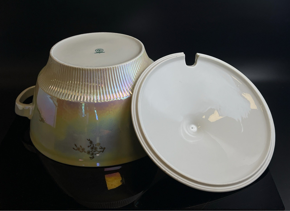 Супница фарфоровая из сервиза Мадонна, люстр, деколь, золочение, Кольдиц фарфор из ГДР, винтаж времен СССР 1970-1991 гг