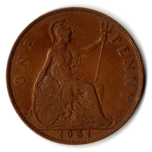 1 пенни 1931 год. Великобритания (Георг V). Бронза, диаметр 30.8 мм. VF