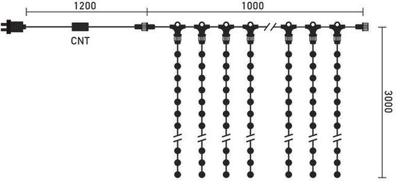 Светодиодный занавес Sealed 1*3 м., 220V., 300 холодных белых LED ламп, черный каучук, Beauty Led (LL301-1-2W)