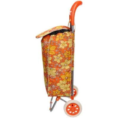 Тележка хозяйственная с сумкой (93*30*34см, колеса 16см,грузоподъемность до 30 кг) Оранжевая