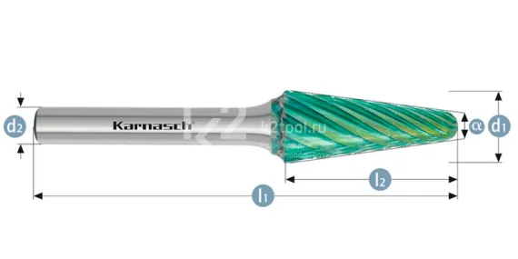 Борфреза твердосплавная Karnasch форма L, 6х18х6х50 мм, насечка HP-3 PRO, покрытие Green-Tec, арт. 11.6098-010