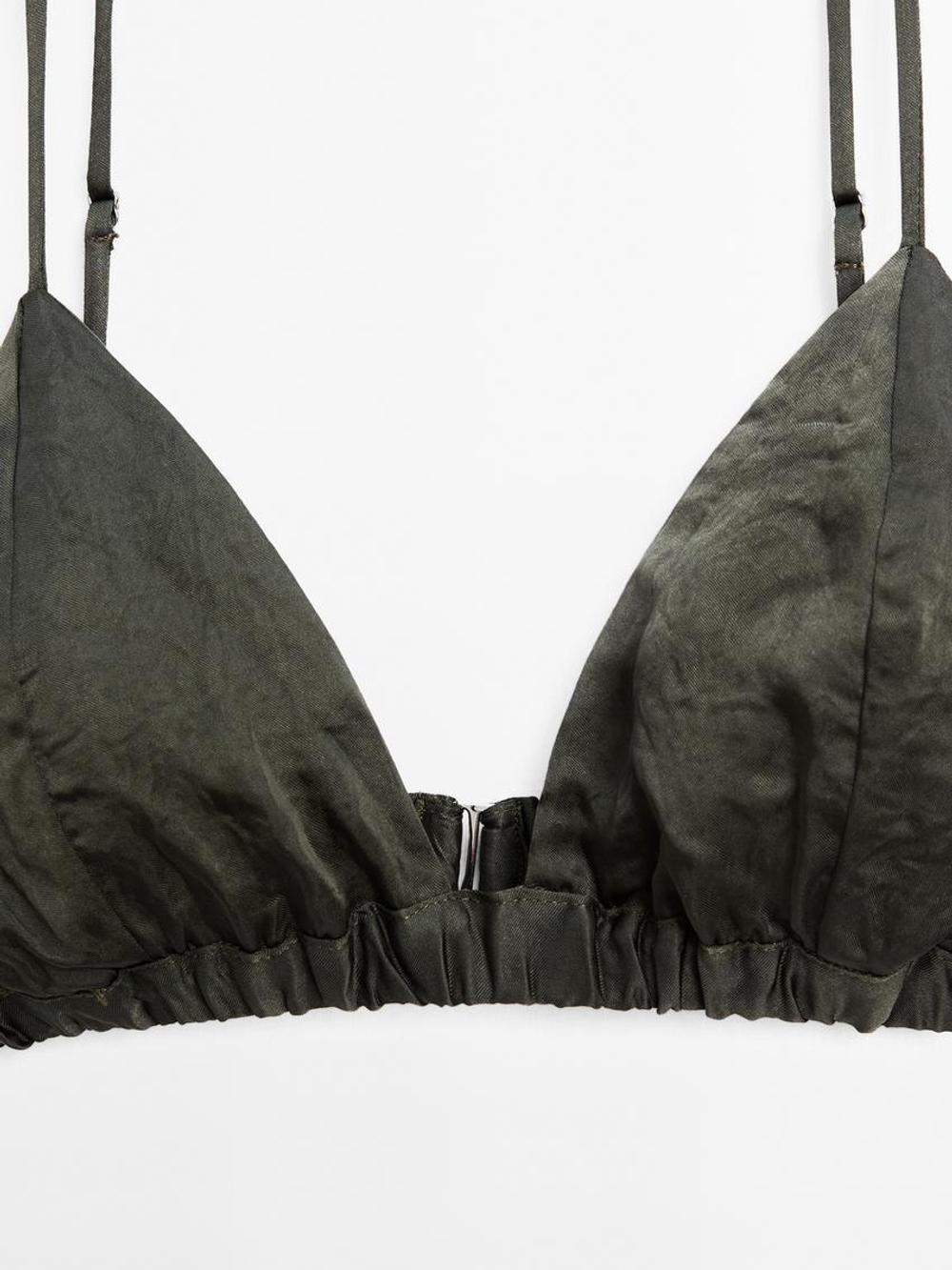 Massimo Dutti Атласный треугольный бюстгальтер с эластичными деталями - Studio, зеленый