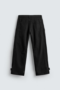 ZARA БРЮКИ КАРГО С КАРМАНАМИ, ЧЕРНЫЙ