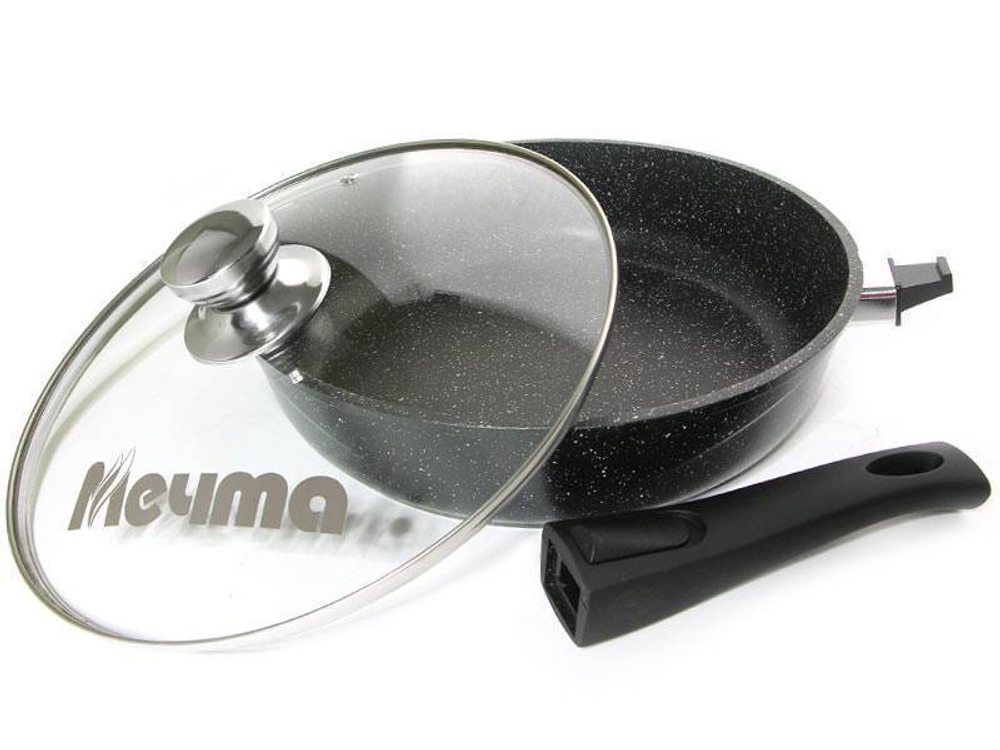 Сковорода 28см Гранит black со съемной ручкой и стеклянной крышкой