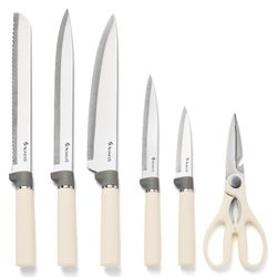 НАБОР AGNESS ИЗ 11ПР: 5 НОЖЕЙ,ПОЛОВНИК,ЛОПАТКА,ШУМОВКА,ПОДСТАВКА,НОЖЕТОЧКА,НОЖНИЦЫ, ЦВЕТ:БЕЛЫЙ/СЕРЫЙ