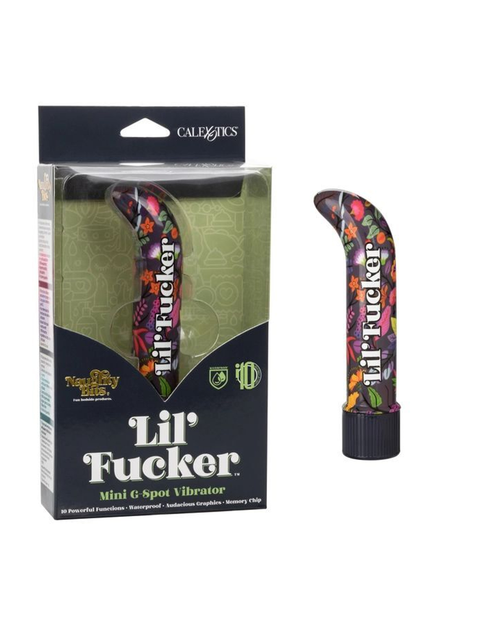 Черный мини-вибратор с цветочным принтом Lil Fucker Mini G-Spot Vibrator - 12,75 см.