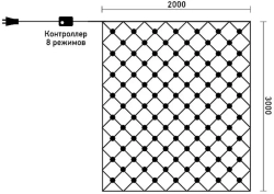 Светодиодная сетка с контроллером 2*3 м., 384 холодных белых LED ламп, прозрачный ПВХ, LTC (NTL384C-10-2W)
