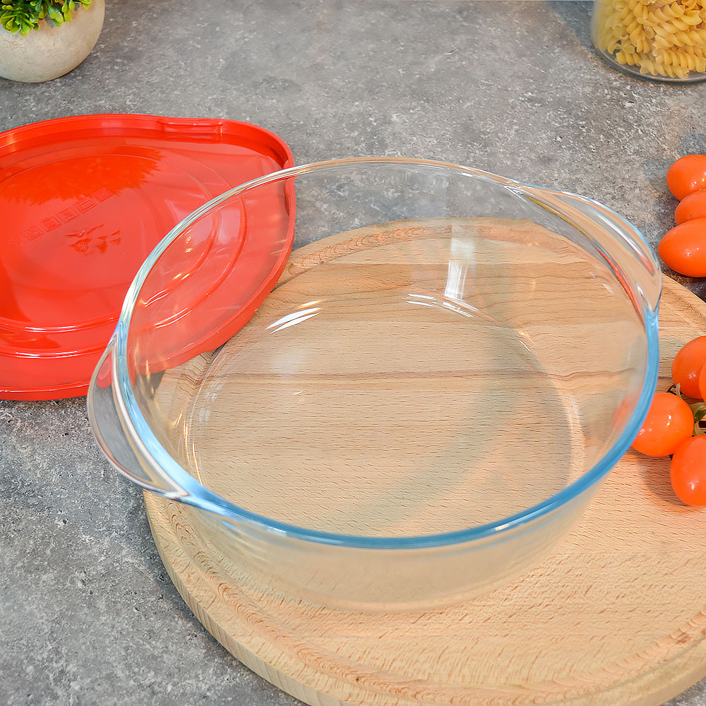 Кастрюля стеклянная 2,1л круглая с пластиковой крышкой "Borcam"