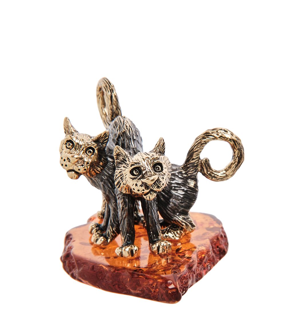Народные промыслы AM-3107 Фигурка «Коты парочка Твикс» (латунь, янтарь)
