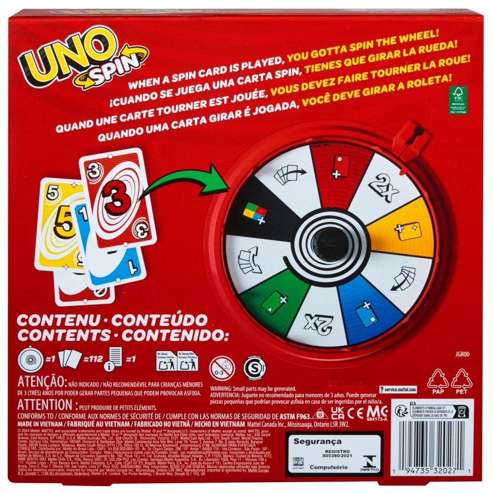 Mattel - UNO Spin с вращающимся колесом Карточная игра JGR00