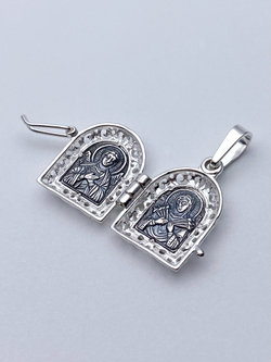 Ладанка из серебра/Чернение/С подвижным ухом/Матрона/Ангел/Семистрельная