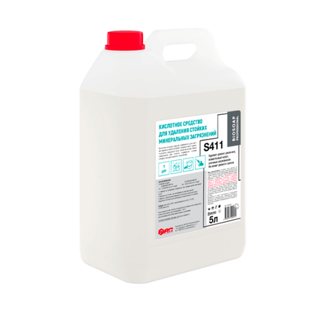 Кислотное средство для удаления стойких минеральных загрязнений (концентрат) BIOSOAP PROFESSIONAL, S411, 5л. (упак.4шт)