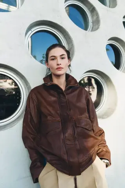 ZARA БОМБЕР ИЗ 100% КОЖИ — ZW COLLECTION, LIMITED EDITION, КОРИЧНЕВЫЙ