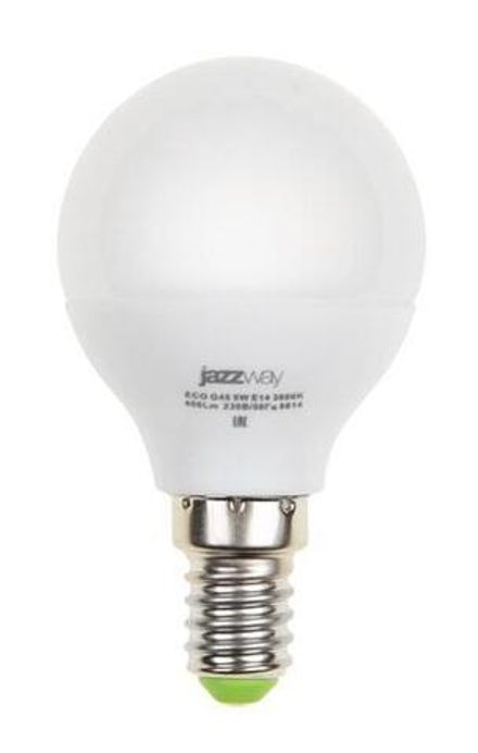 Лампа светодиодная PLED-ECO 5Вт G45 шар матовая 3000К тепл. бел. E14 400лм 230В 50Гц JazzWay 1036896A