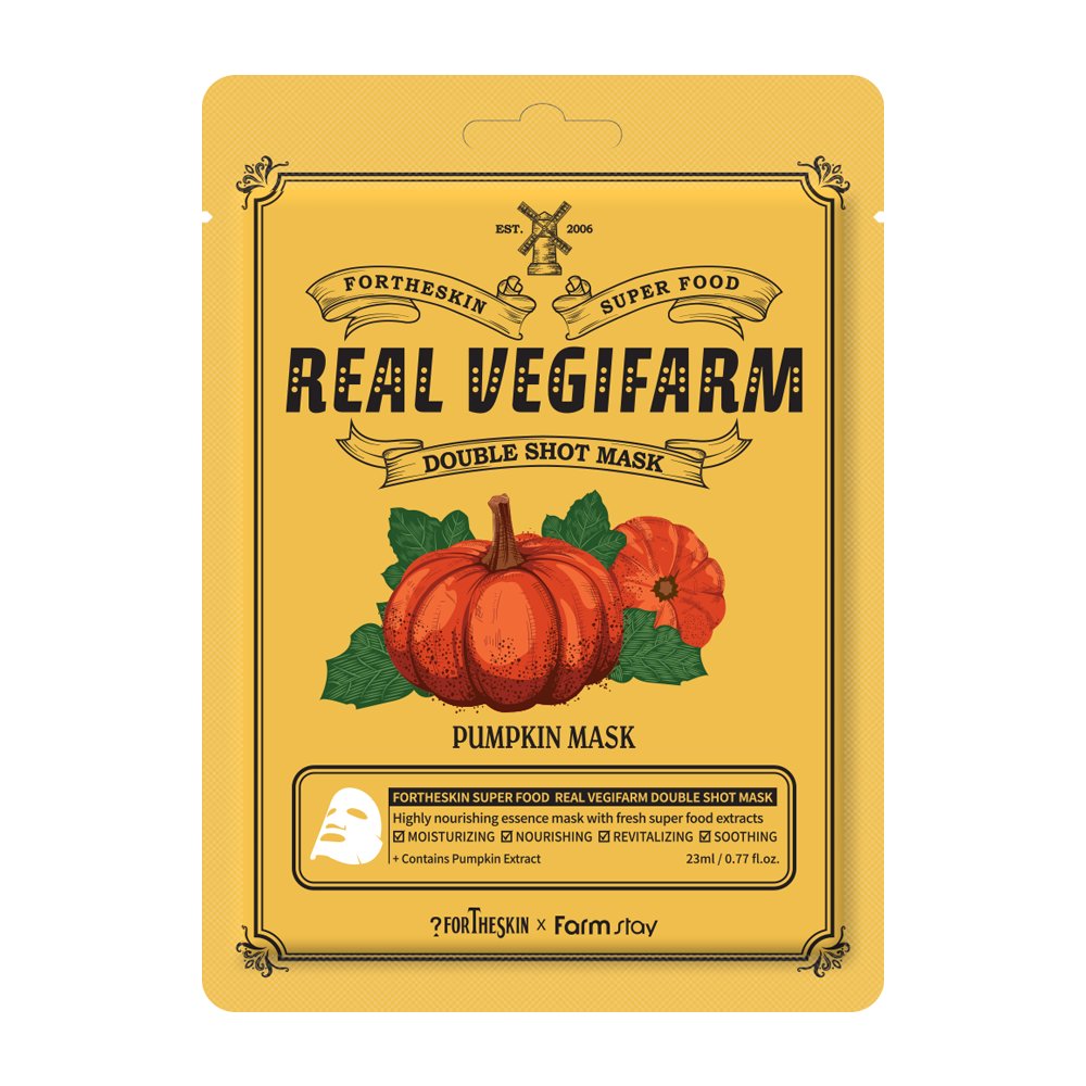 Маска для лица Fortheskin Super Food Real Vegifarm Double Shot Mask Pumpkin Тыква противоотечная 23 мл