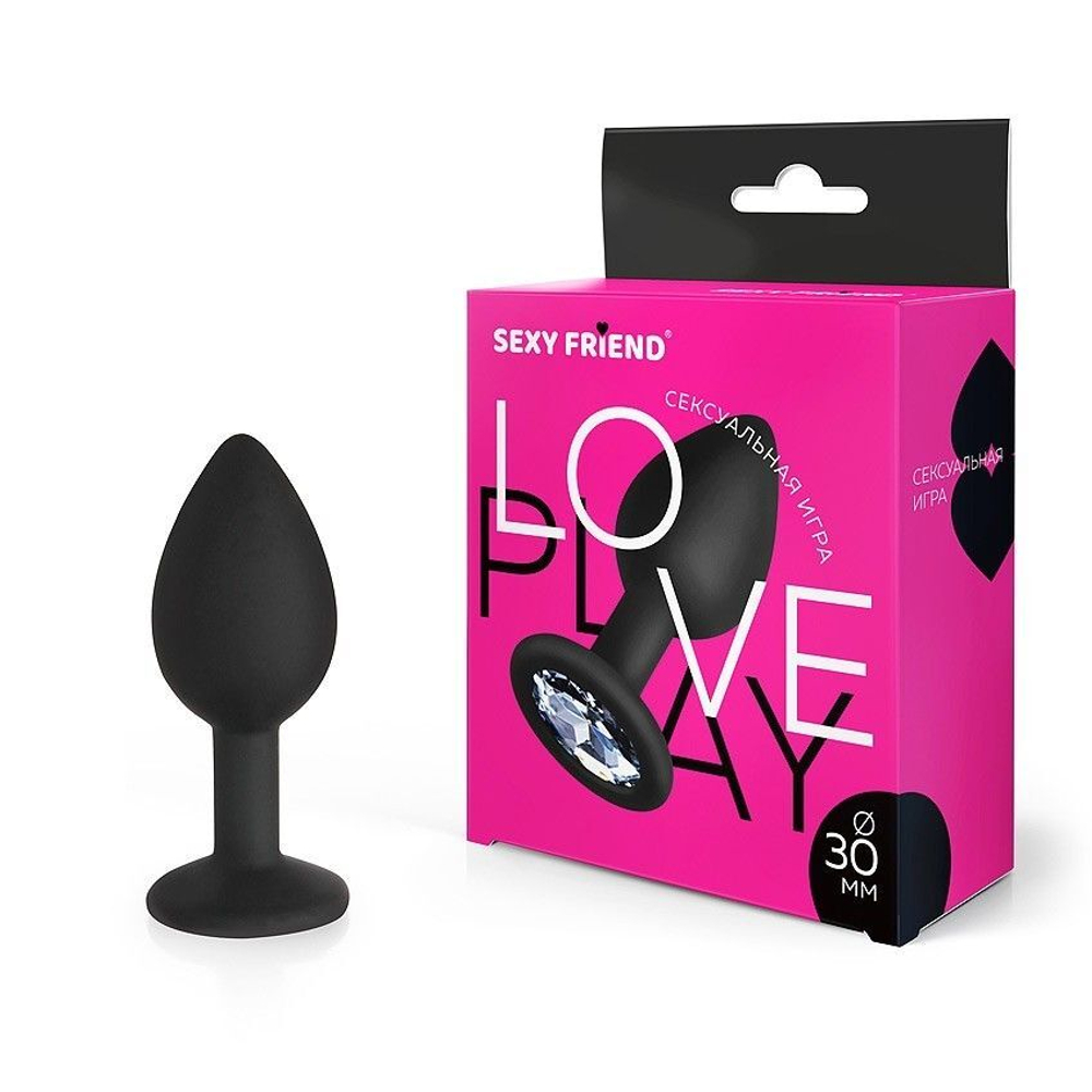 Черная силиконовая анальная втулка с прозрачным кристаллом - 7,3 см. (Цвет: прозрачный)