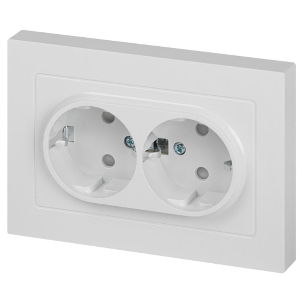 Розетка Intro Accent 6-208-01 двойная с заземлением 2X2P+E Schuko со шторками 16А-250В IP20 СУ AL/CU белый | Intro